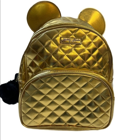 DISNEY Gold Quilted Mickey Mouse Backpack - Picture 1 of 11